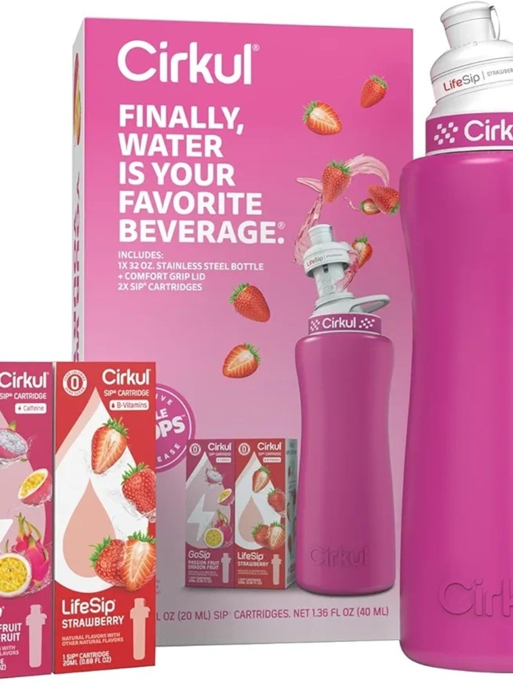 Cirkul 32oz Pink Stainless Steel Starter Kit with 2 Flavor Cartridges!